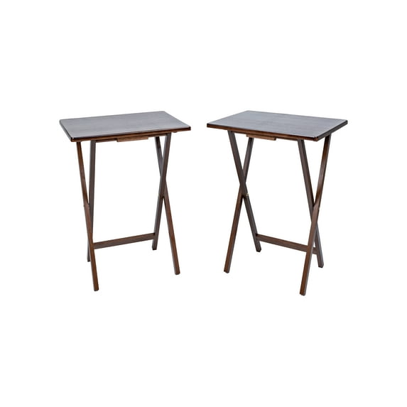 Mainstays Modern Indoor Folding Tray Table Set of 2, Walnut Finish, Solid Rubberwood, 19 x 14.5 x 26 Inches