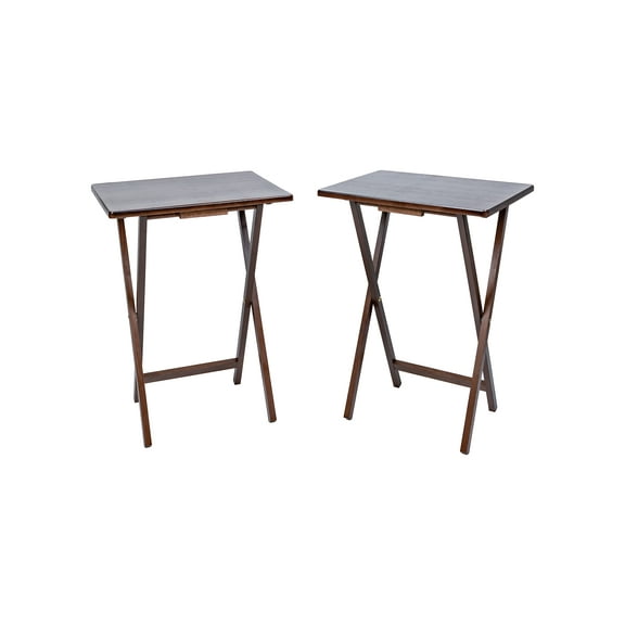 Mainstays Modern Indoor Folding Tray Table Set of 2, Walnut Finish, Solid Rubberwood, 19 x 14.5 x 26 Inches