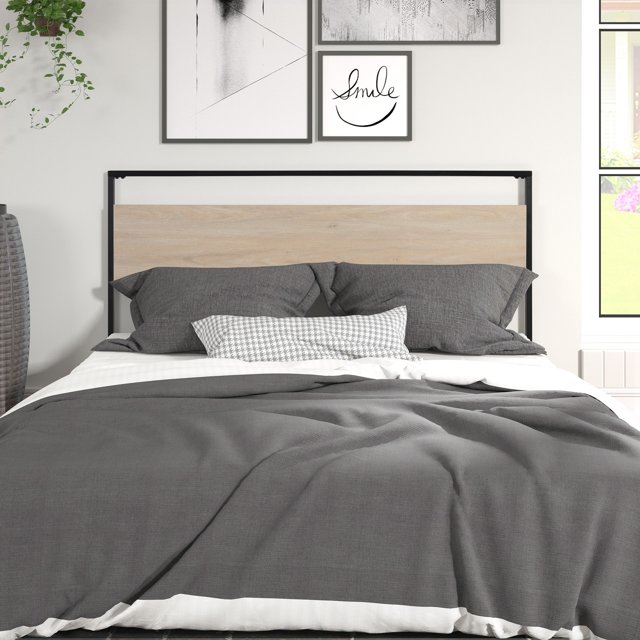 Mainstays Industrial Queen Wood & Metal Headboard, Beige Oak