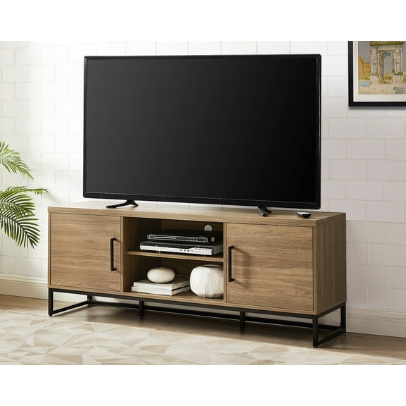 Mainstays Industrial TV Stand for TVs up to 70", Canyon Walnut Finish