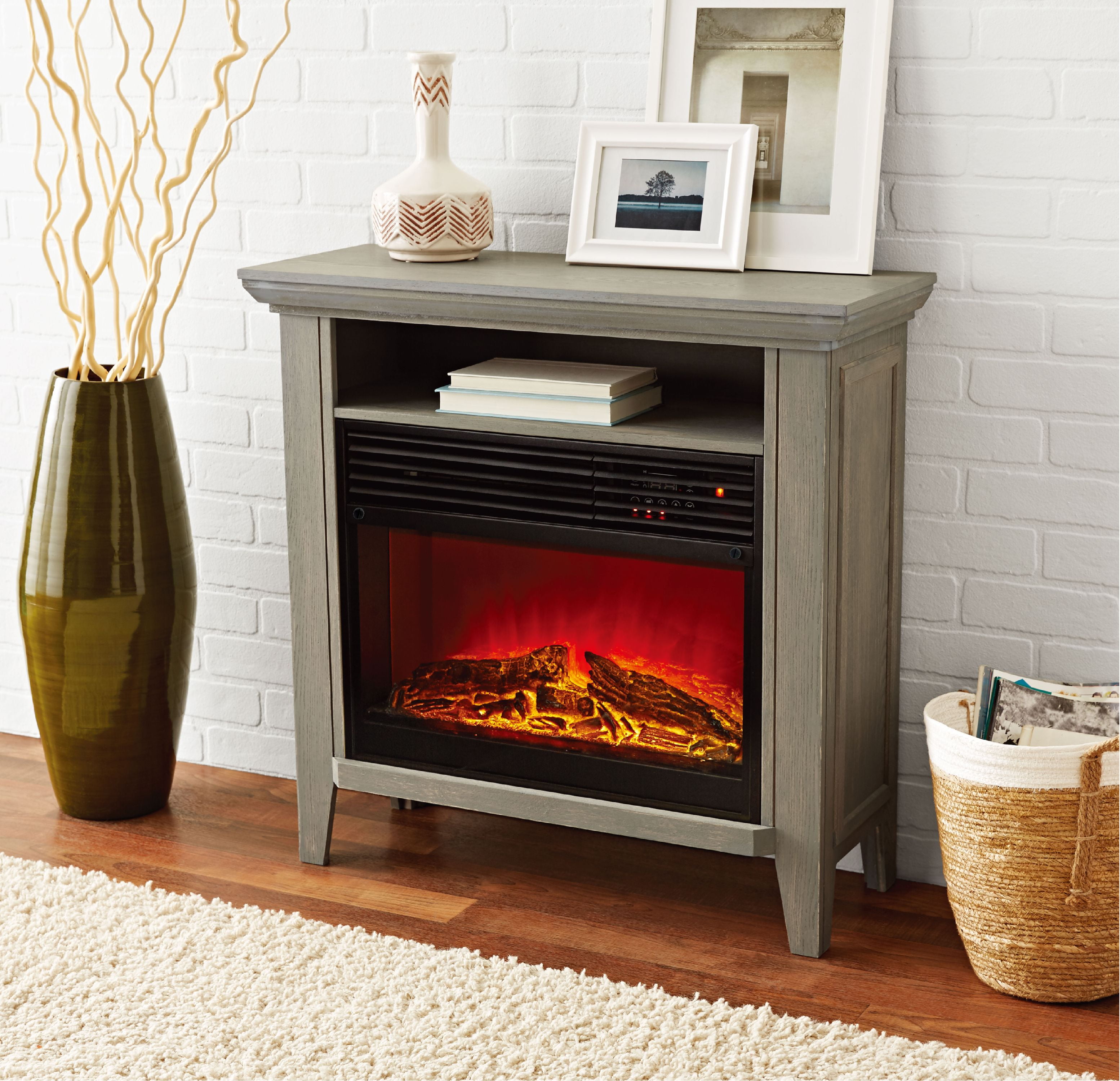 Mainstays Infrared Quartz Fireplace Heater with Storage Shelf, Gray Finish  - Walmart.com