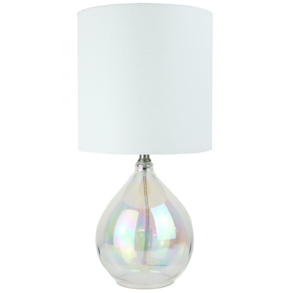 Mainstays Iridescent Glass Lamp with White Shade, 16"H