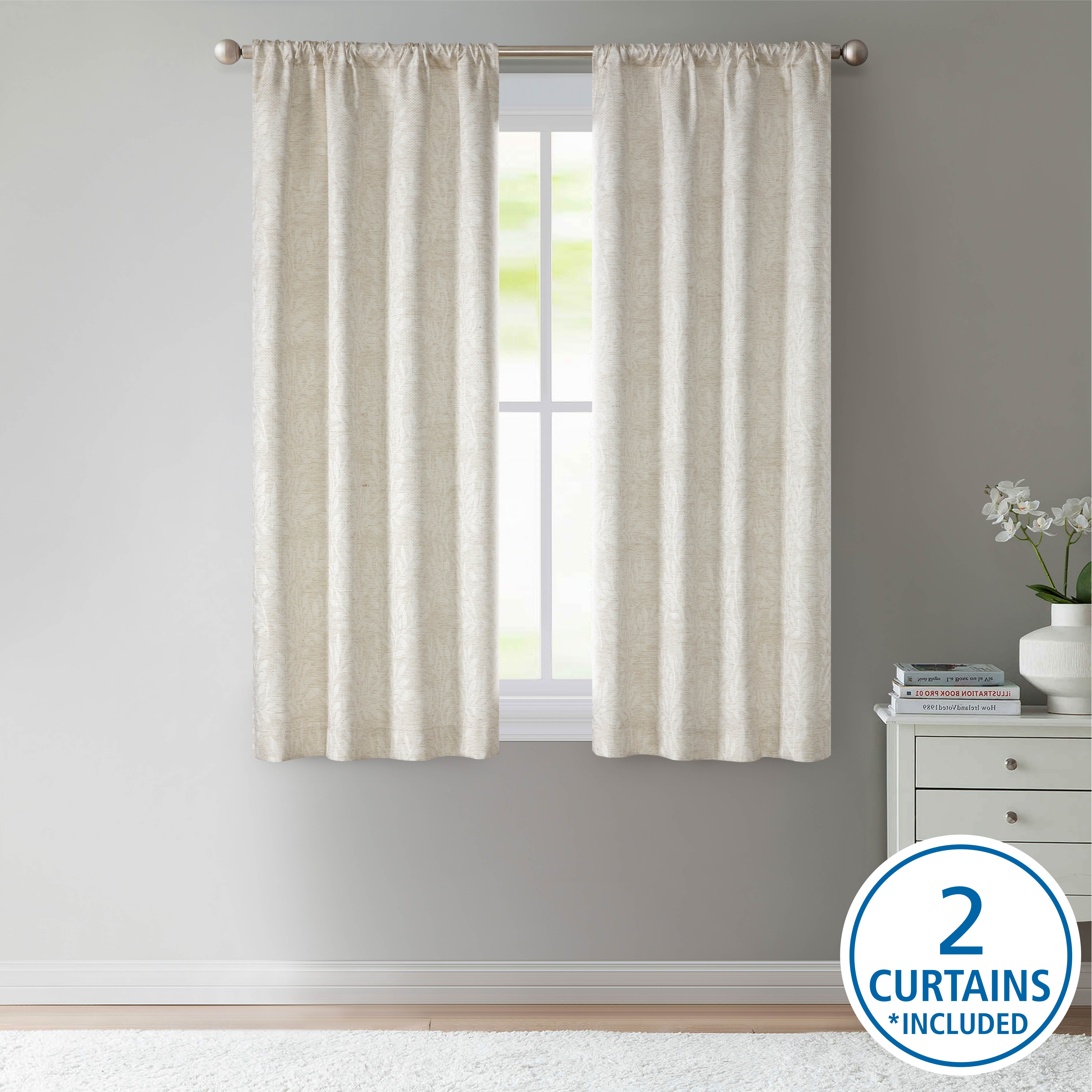 Mainstays Jacquard Blackout Curtain Panel Pair, Beige Botanical, 37" W x 63" L