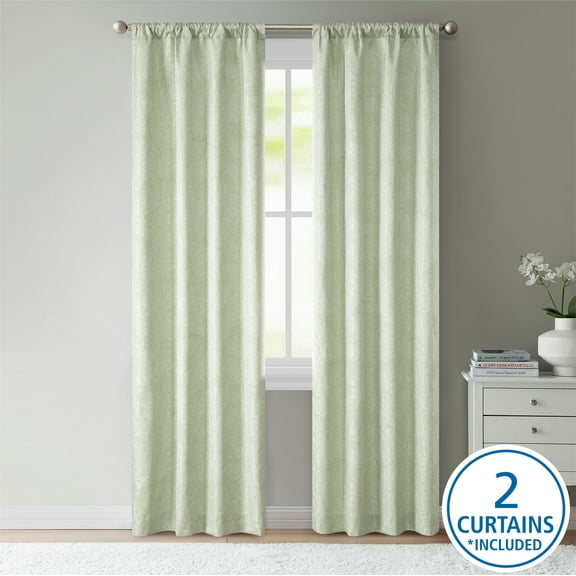 Mainstays Jacquard Blackout Panel Pair, Set of 2 Curtains, Green Botanical, 37" W x 84" L