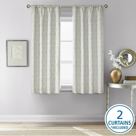 Mainstays Jacquard Blackout Panel Pair, Set of 2 Curtains, Grey Lattice, 37" W x 63" L