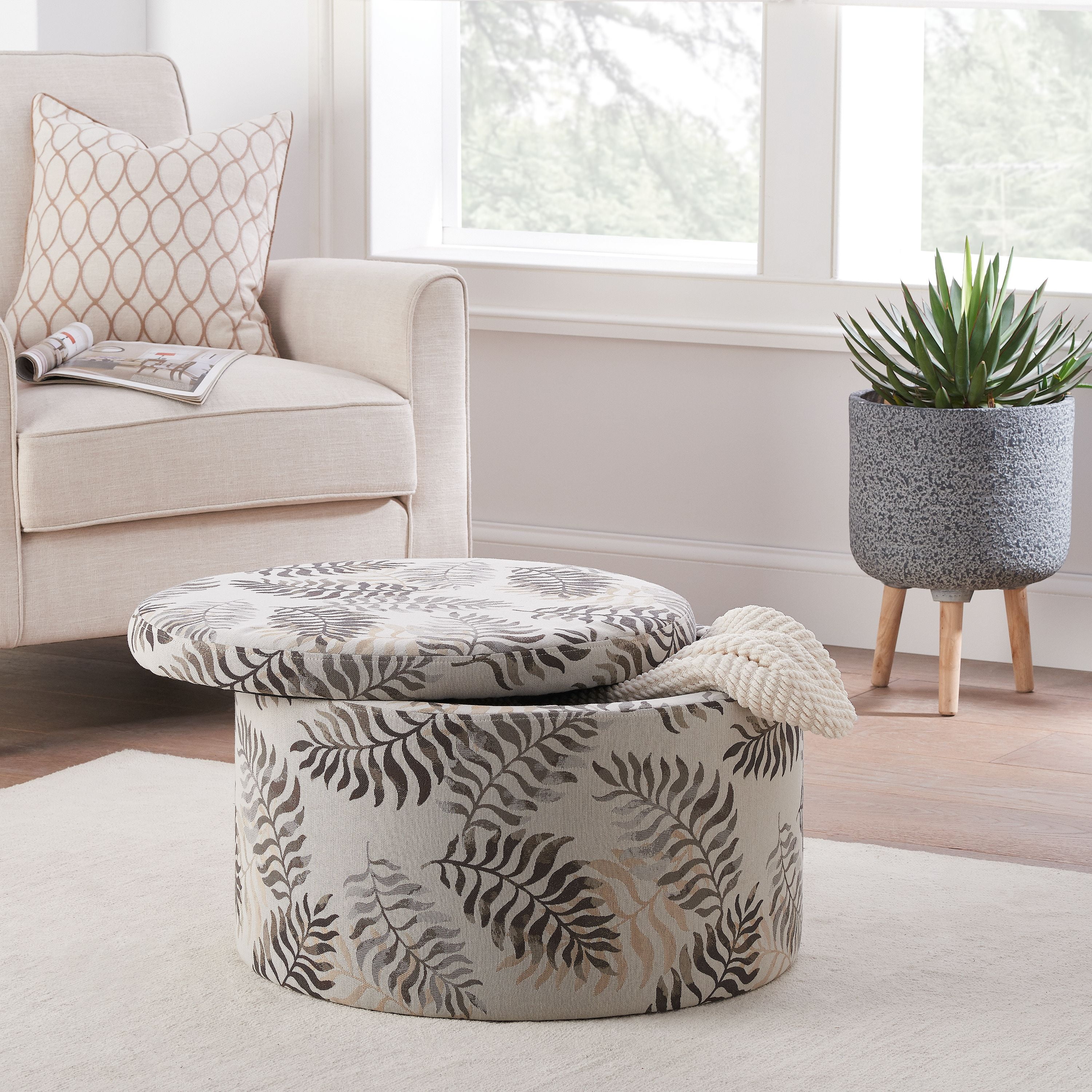 Mainstays Jacquard Fabric Round Storage Ottoman