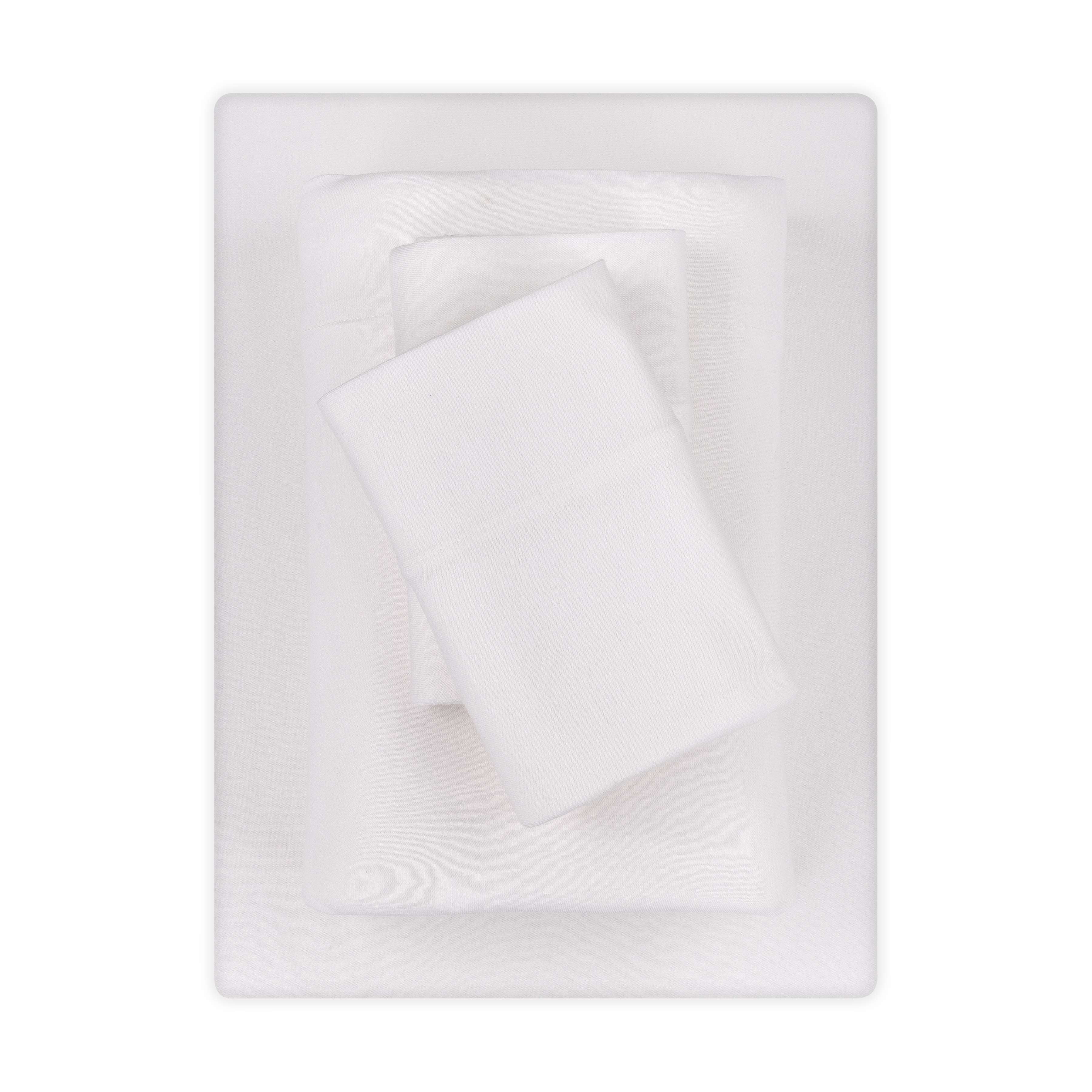 Mainstays Cotton Rich Extra Soft Jersey Bed Sheet Set, Queen, Arctic White, 4 Pieces