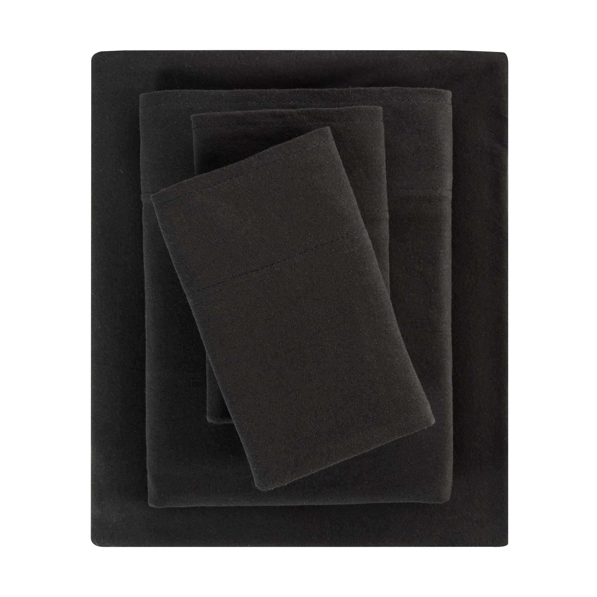 Mainstays Cotton Rich Extra Soft Jersey Bed Sheet Set, Twin-XL, Rich Black, 3 Pieces