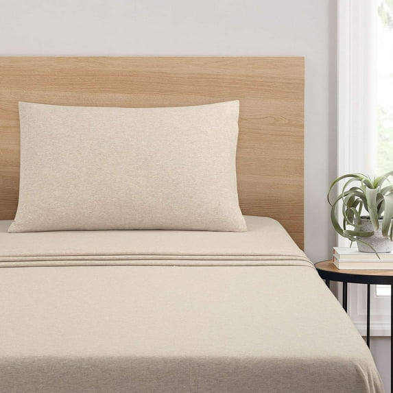 Mainstays Jersey Cotton Poly Sheet Set, Oatmeal Heather, Twin/TXL, 3 Pieces