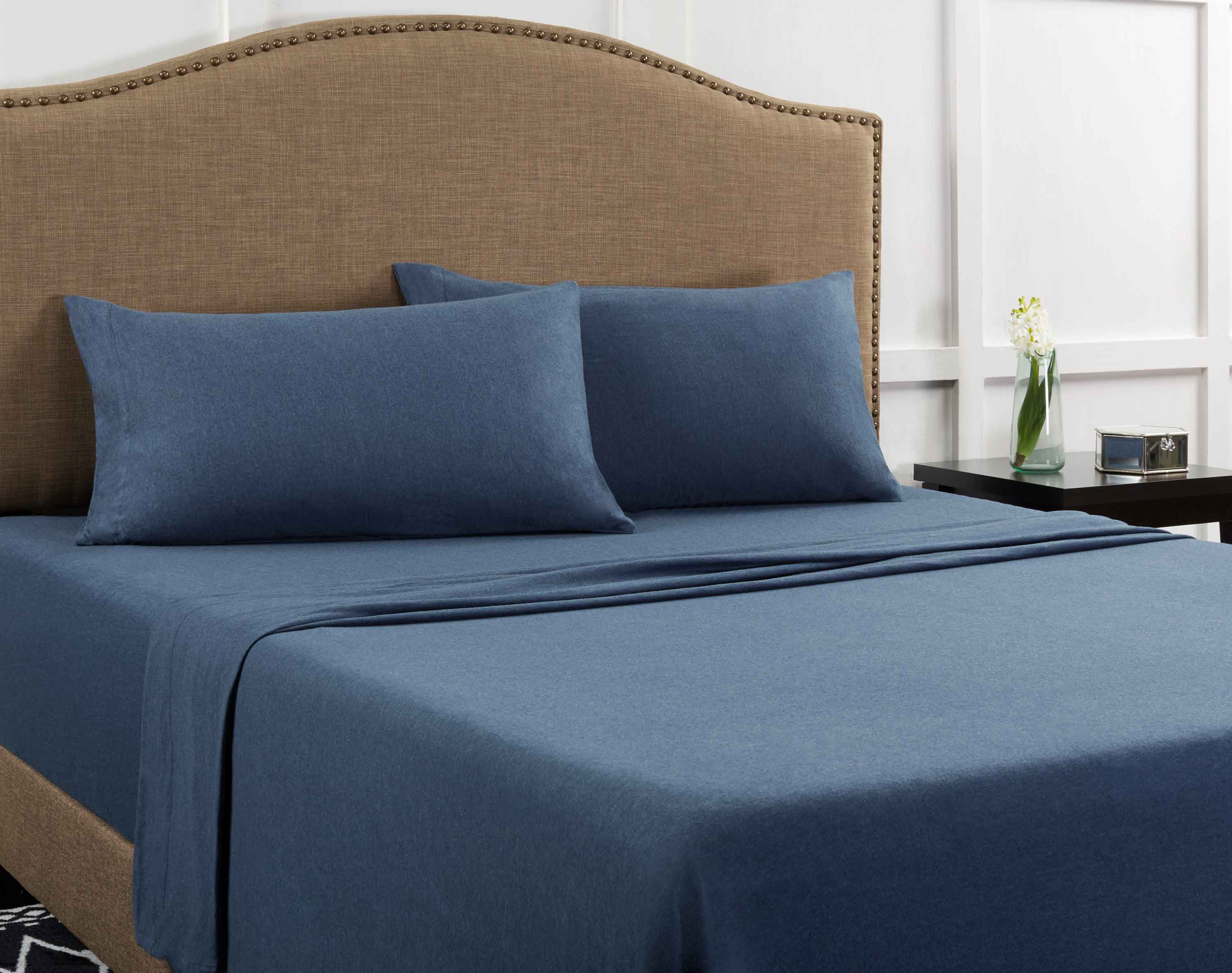 Mainstays Jersey Sheet Set, 150 GSM Knitted, CottonRich, Navy Blue