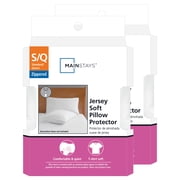 Mainstays Jersey Soft Bed Pillow Cover Protector, Standard/Queen- Durable Zippered Closure (2 Count)