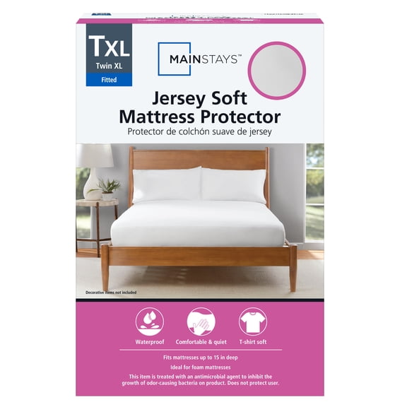 Mainstays Jersey Soft Fitted Mattress Cover Protector, Twin XL- Waterproof, Antimicrobial