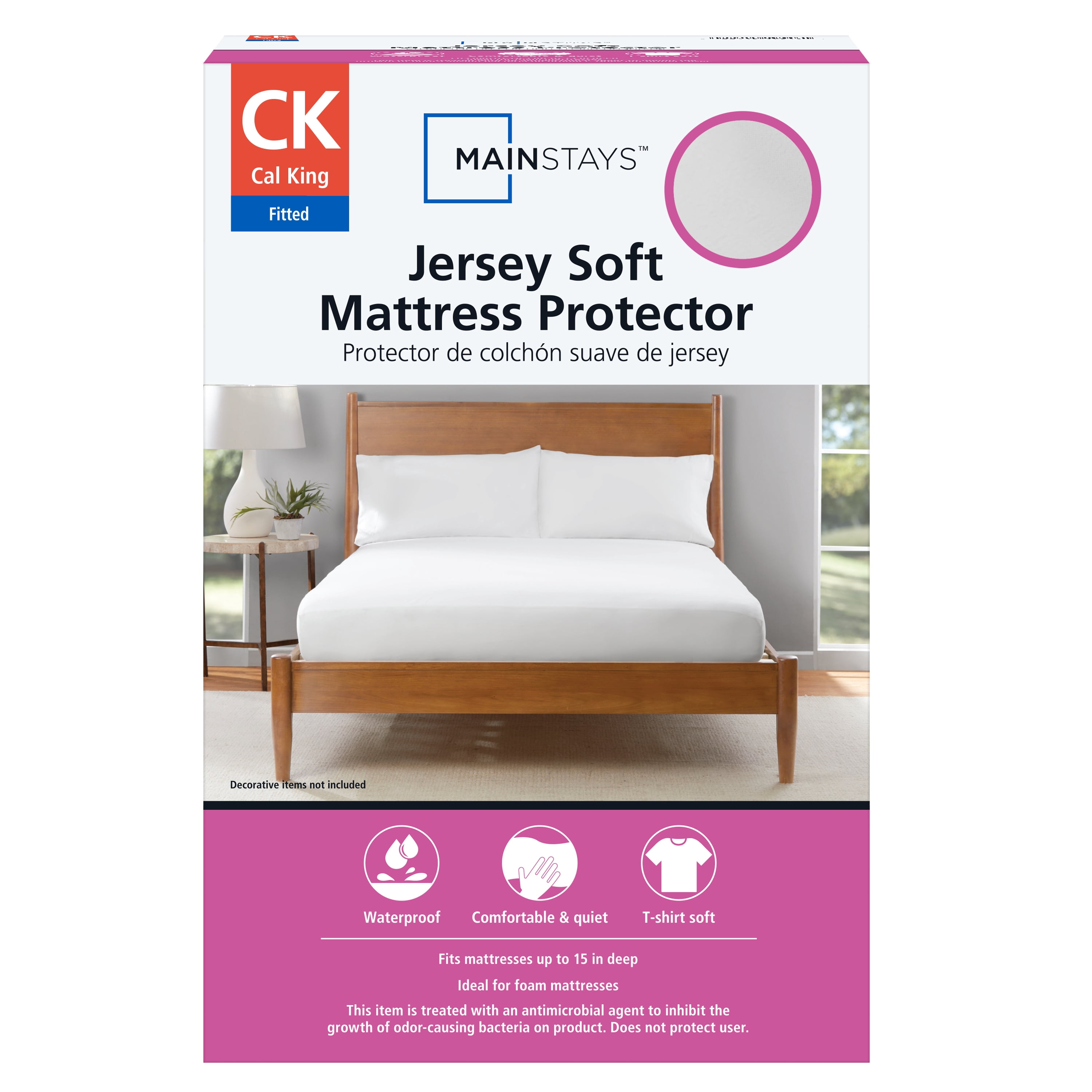 Mainstays Jersey Soft Fitted Mattress Cover Protector, Cal King- Waterproof, Antimicrobial