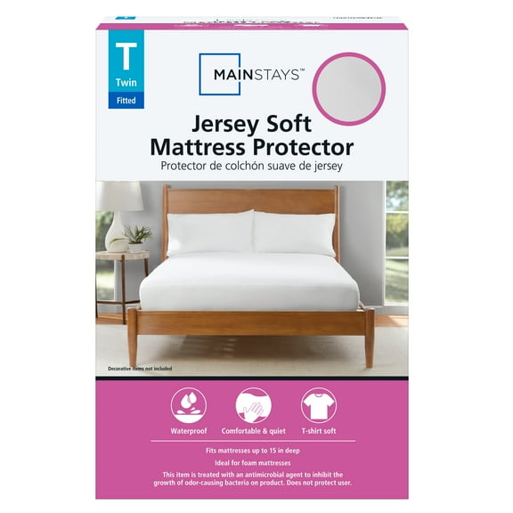 Mainstays Jersey Soft Fitted Mattress Cover Protector, Twin - Waterproof, Antimicrobial