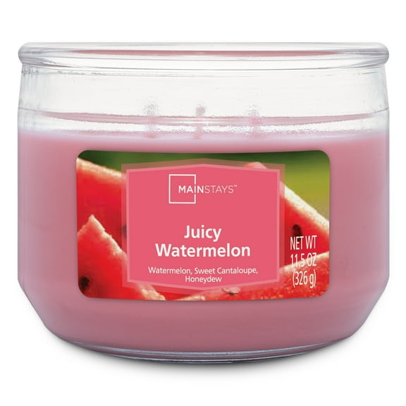 Mainstays Juicy Watermelon Scented 3-Wick Glass Jar Candle, 11.5 oz
