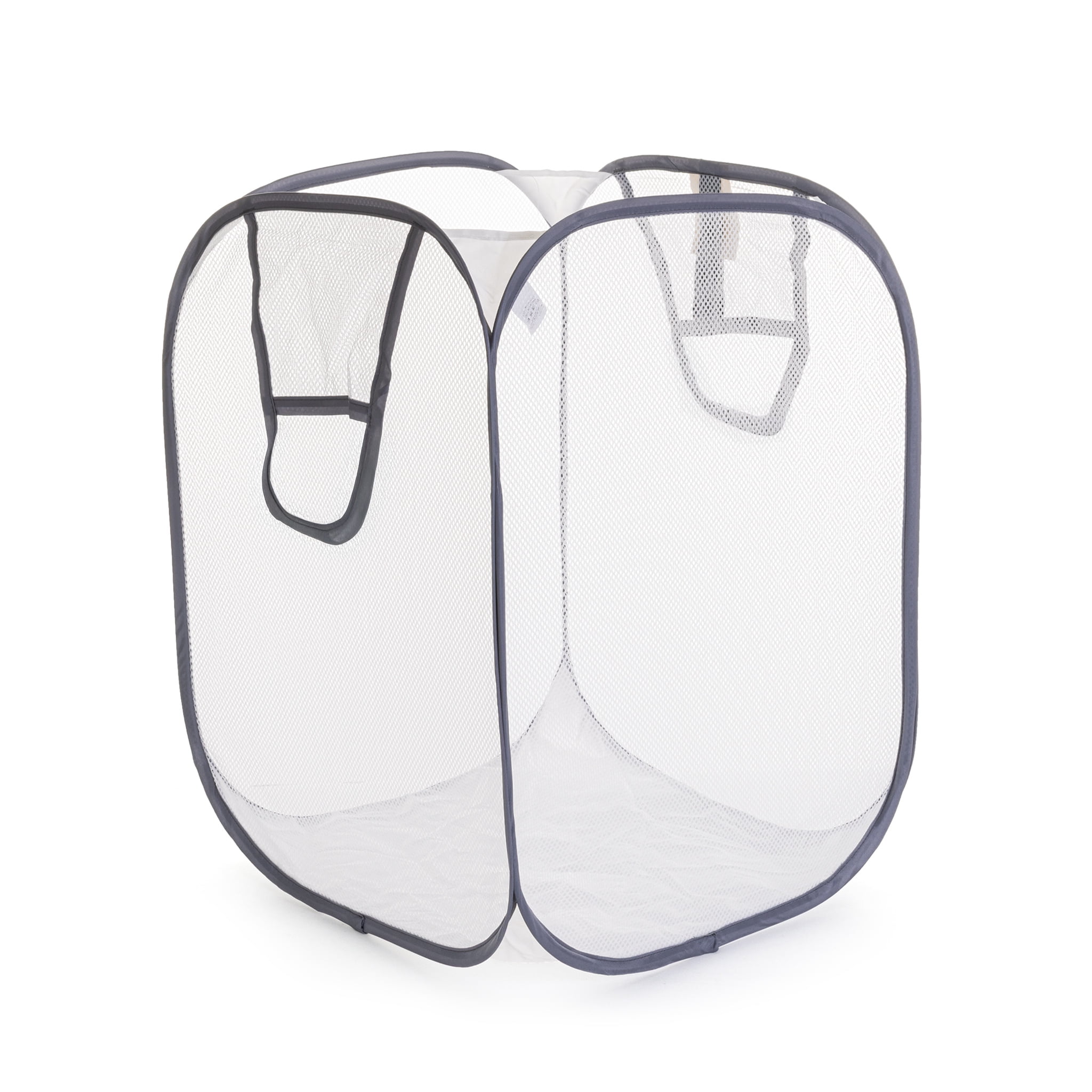 Mainstays Jumbo Mesh Pop-Up Laundry Hamper, White with Grey Trim
