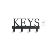 Mainstays 10 inch Shelf Mail and Key Wall Mount Rack Organizer with 4 Key Hooks for Leashes, Keychains, 2 lbs Capacity, Black, 1 Pack