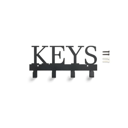 Mainstays 10 inch Shelf Mail and Key Wall Mount Rack Organizer with 4 Key Hooks for Leashes, Keychains, 2 lbs Capacity, Black, 1 Pack