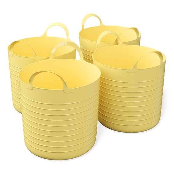 Mainstays Kids 10 Gallon Large Plastic Yellow Flex Storage Basket, 4 Pack