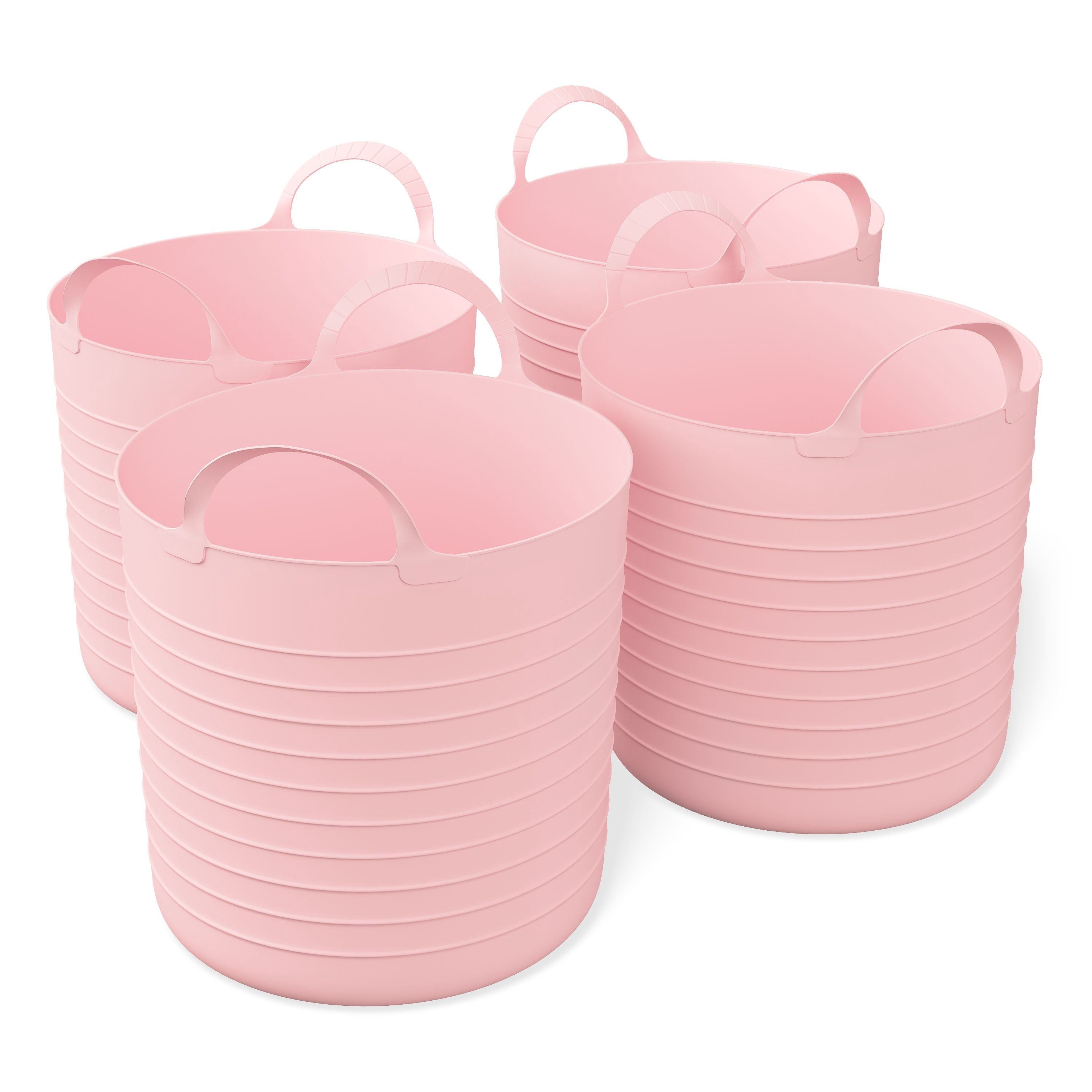 Mainstays Kids 10 Gallon Large Plastic Pink Flex Storage Baskets, 4 Pack