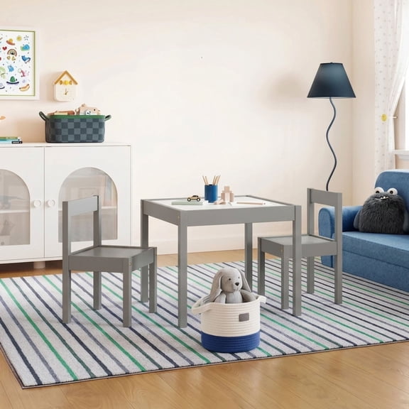 Mainstays Kids Dry Erase Activity Table and Chair Set, Gray, 3-Piece