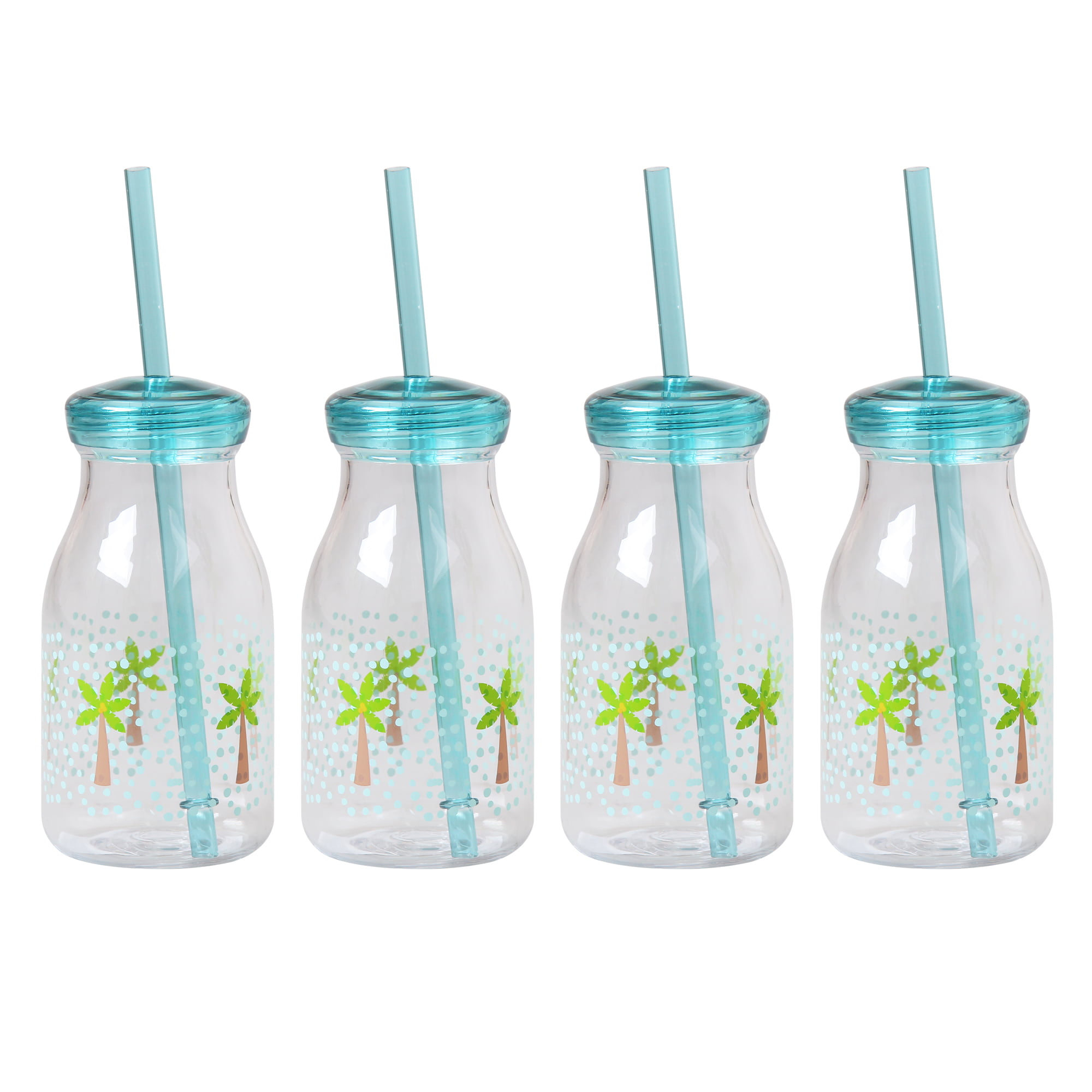 Glass Milk Bottles with Reusable Straws (9 Pack)