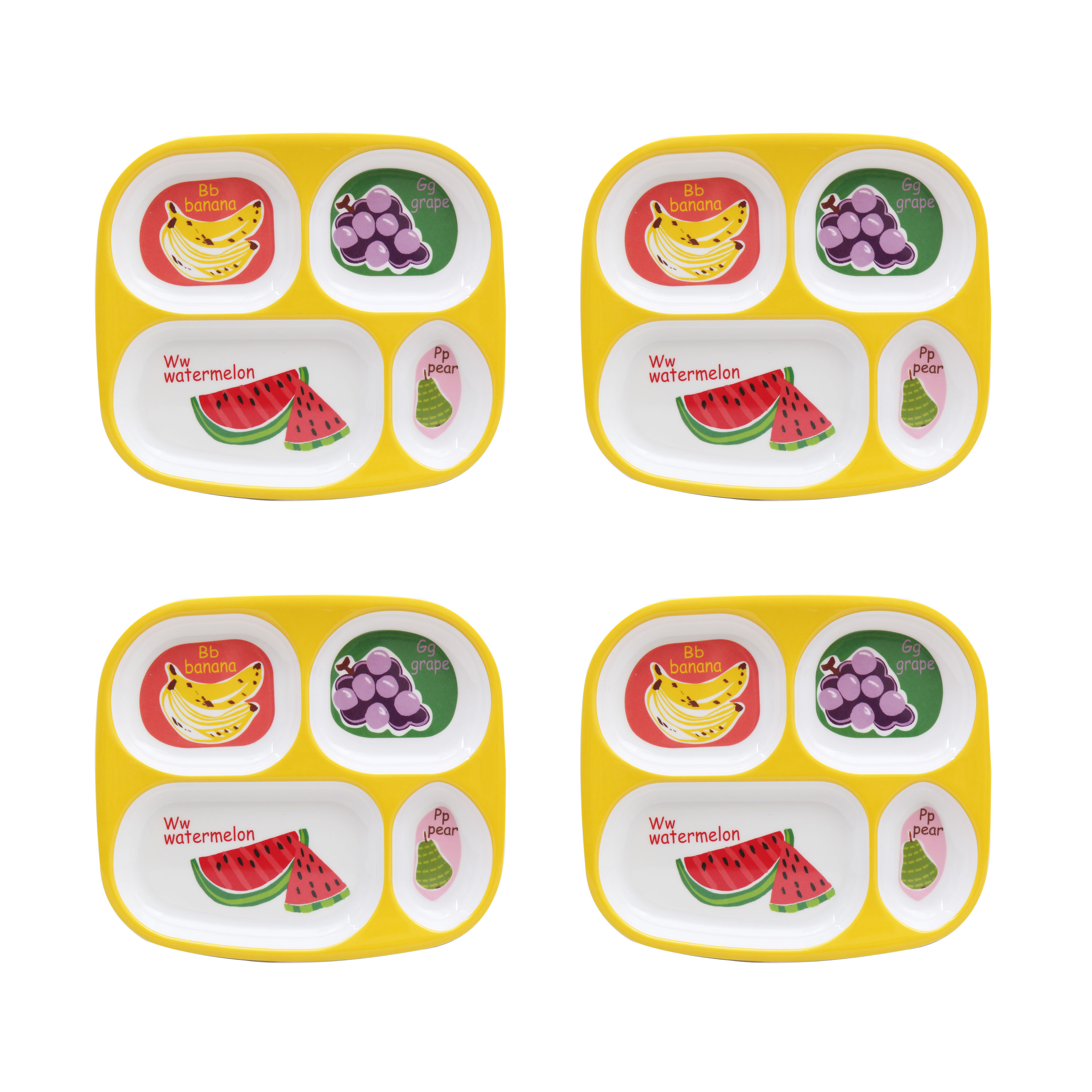 Mainstays Kids 4-Pack Melamine Divided Plates, ABC's of Health - image 1 of 6