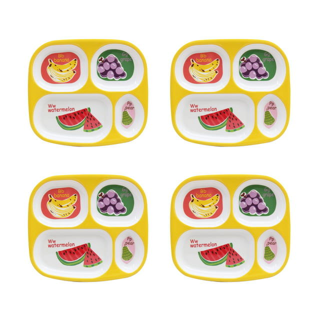 Mainstays Kids 4-Pack Melamine Divided Plates, ABC's of Health