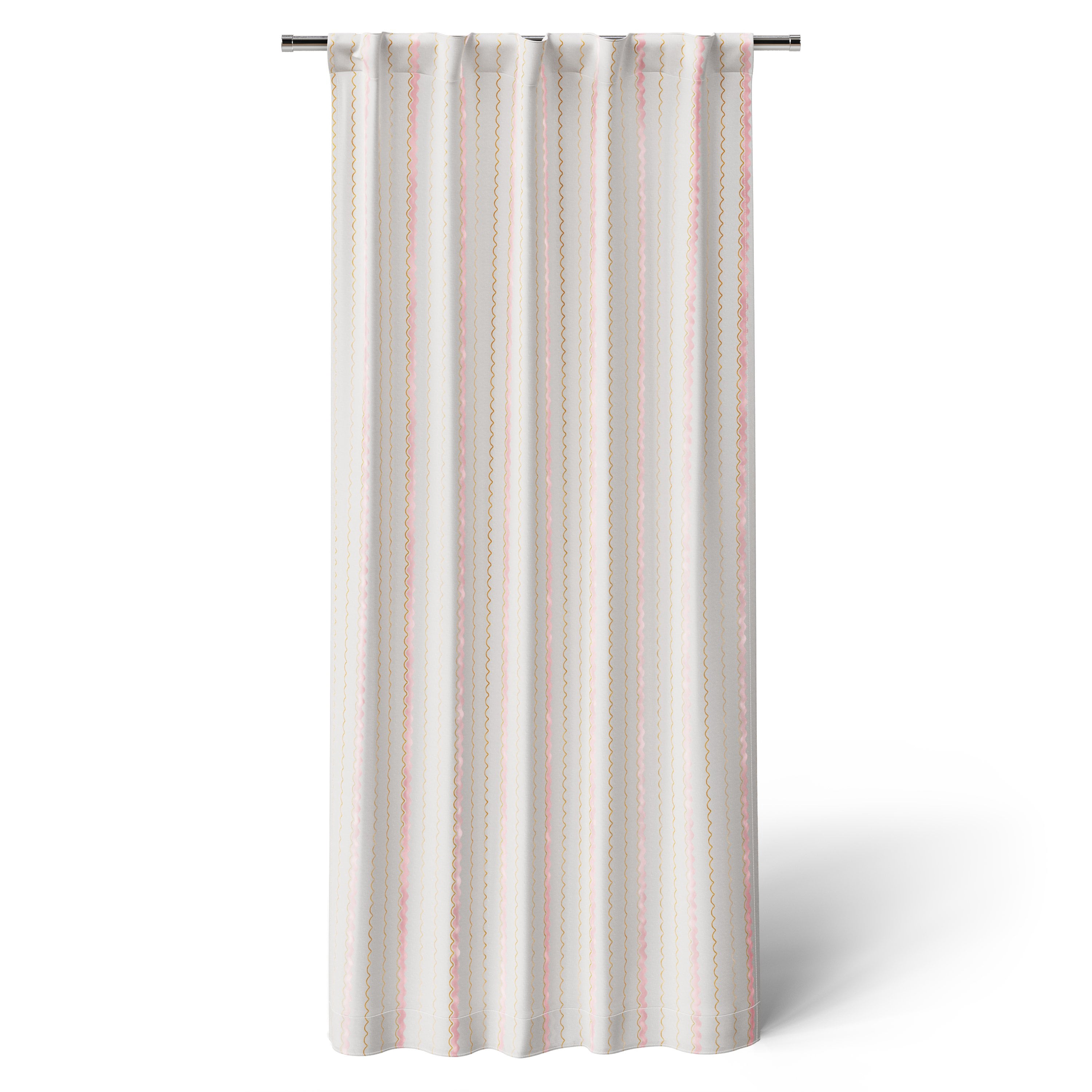 Mainstays Kids White and Pink Scallop Stripe Sheer Overlay Blackout Rod Pocket with Back Tabs Single Curtain Panel, 38" W x 63" L