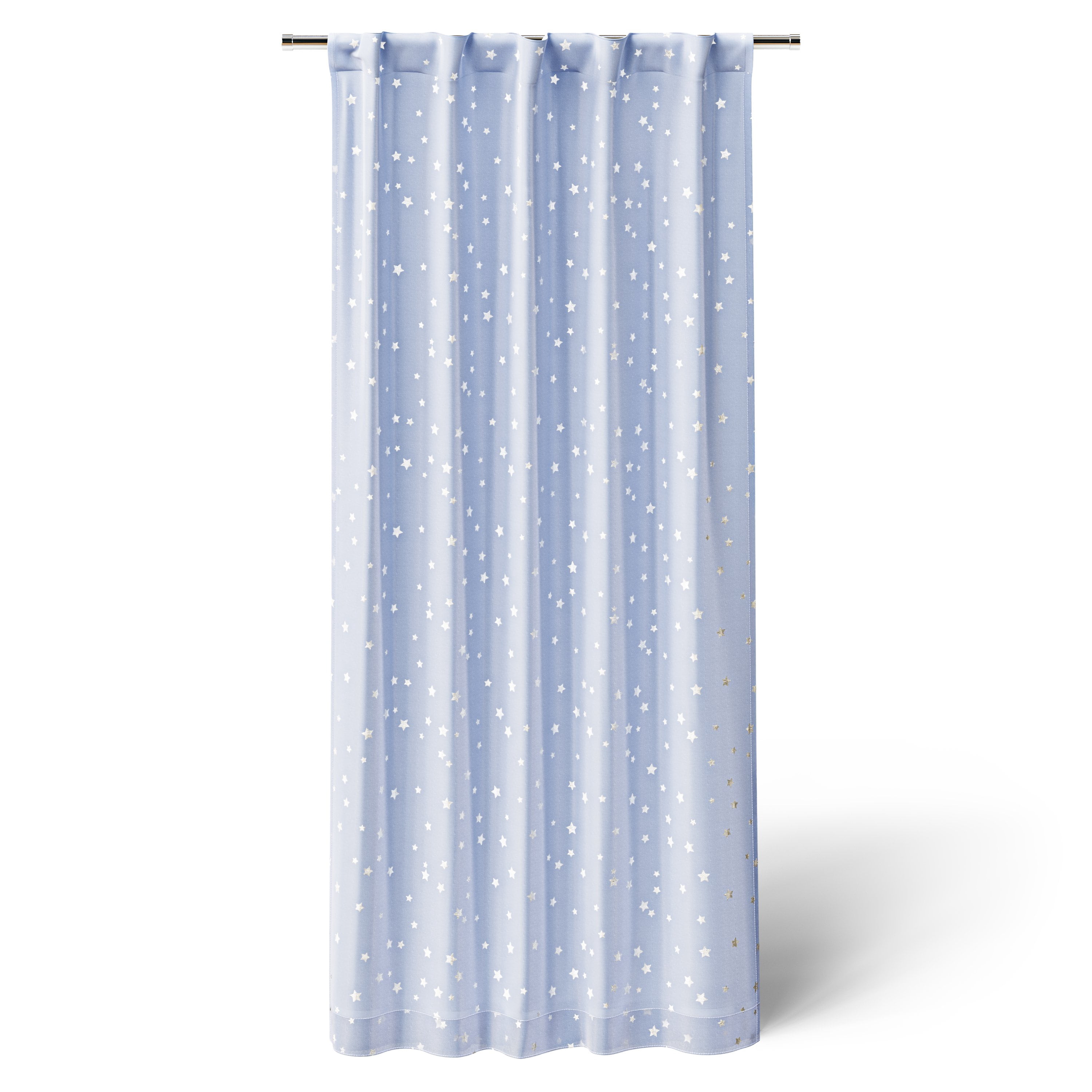 Mainstays Kids Sheer Overlay Blackout Single Curtain Panel, Spring Periwinkle with Metallic Silver Stars, Rod Pocket and Back Tabs, 38 in x 63 in