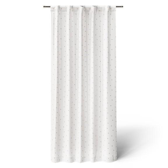 Mainstays Kids White and Metallic Gold Sun Sheer Overlay Blackout Rod Pocket with Back Tabs Single Curtain Panel, 38" W x 63" L