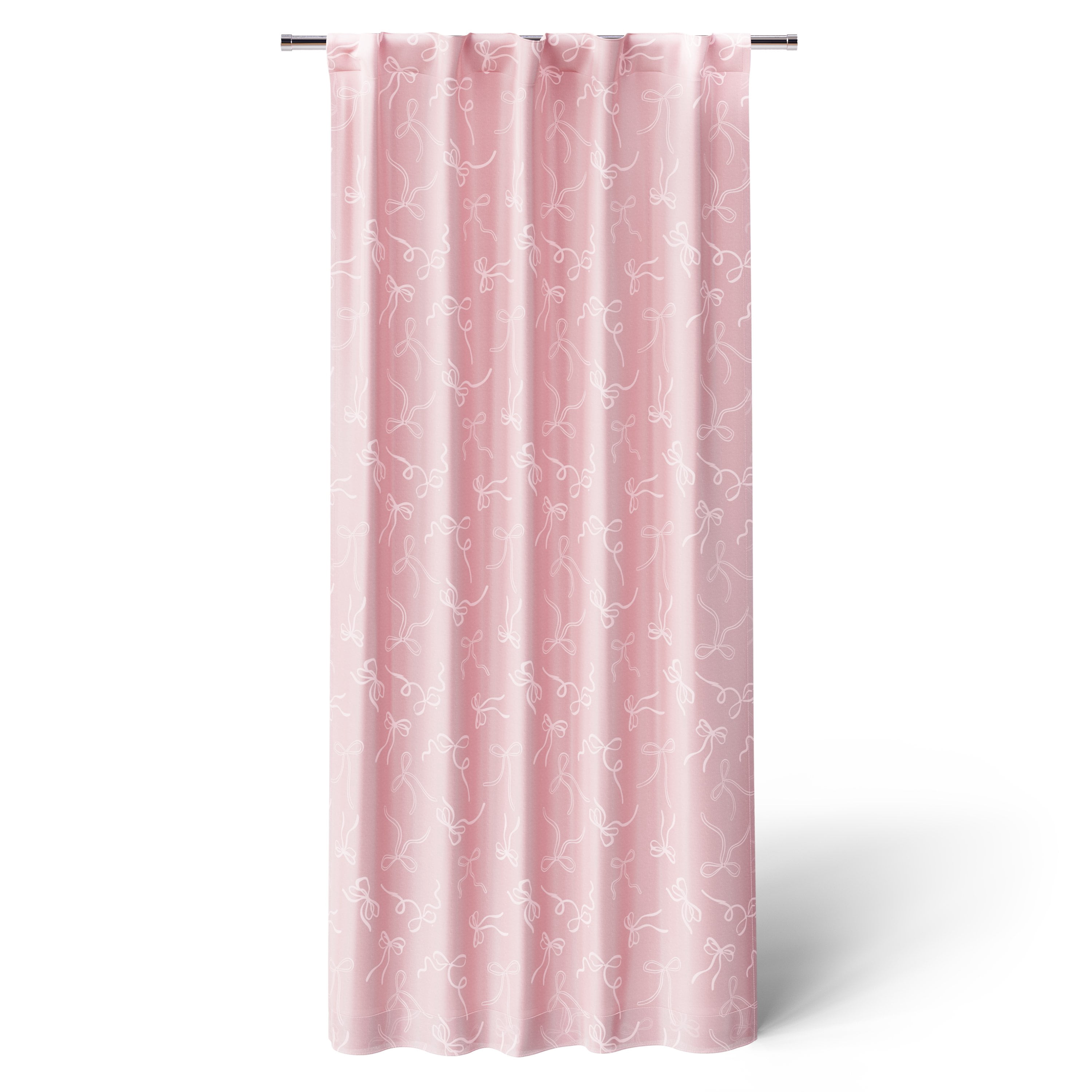 Mainstays Kids Pink Ribbons Sheer Overlay Blackout Rod Pocket with Back Tabs Single Curtain Panel, 38" W x 63" L
