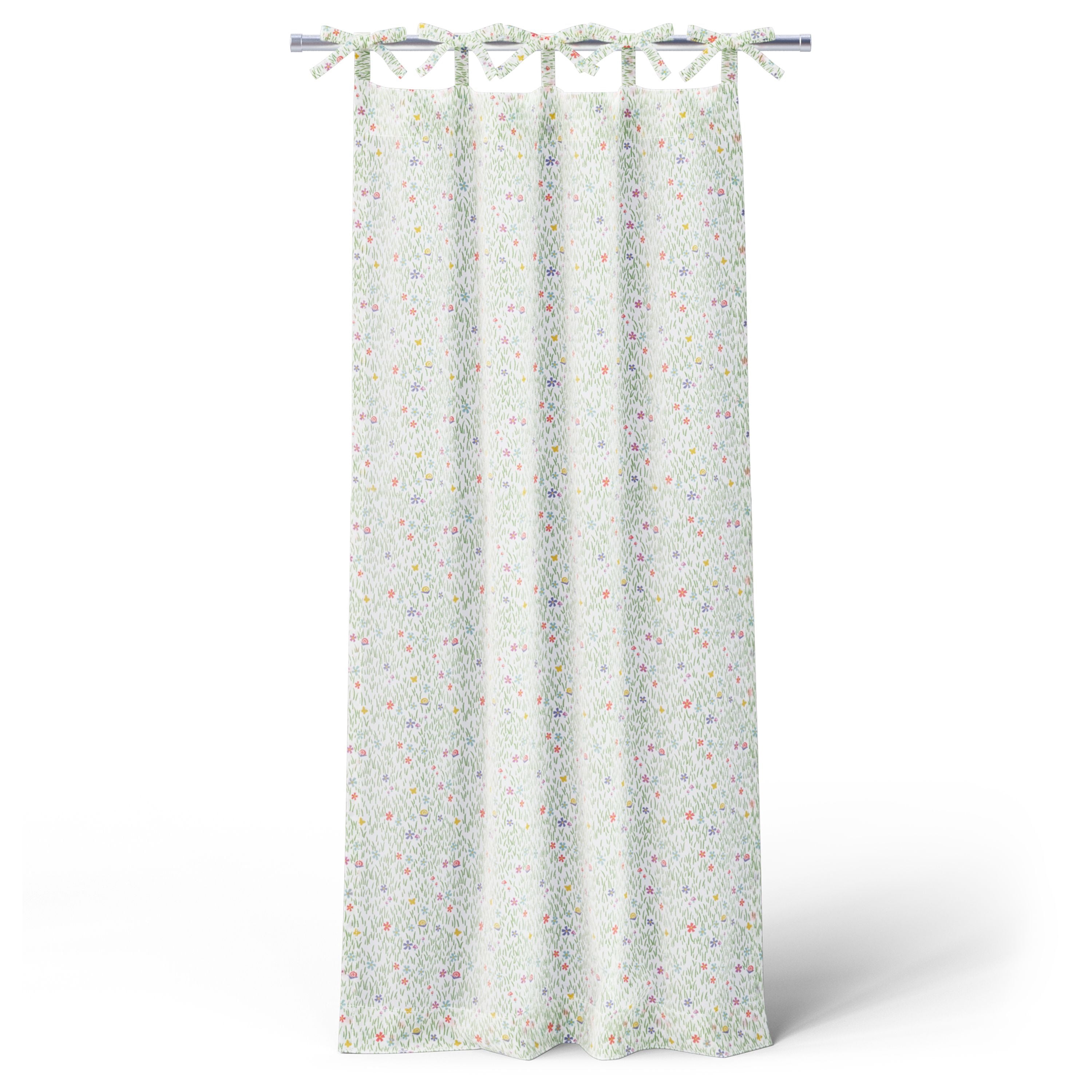 Mainstays Kids Light Filtering Tie Top Single Curtain Panel, Meadow Print, 38 in x 63 in
