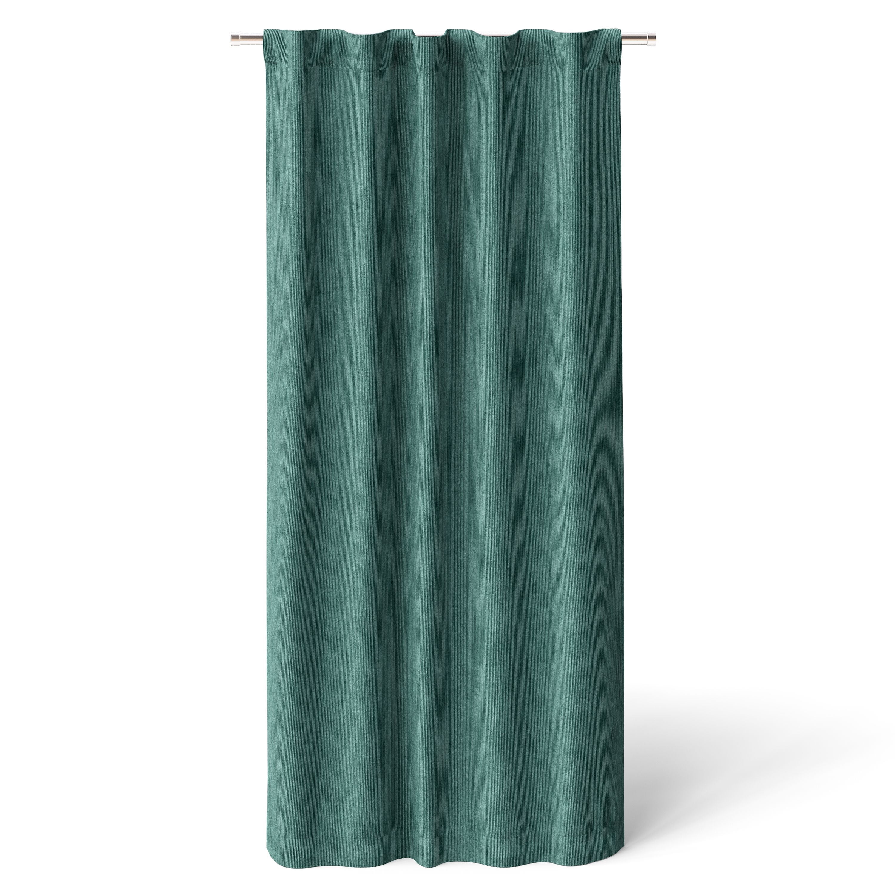 Mainstays Kids Dark Green Solid Ribbed Corduroy Blackout Rod Pocket with Back Tabs Single Curtain Panel, Set of 1, 38" W x 63" L