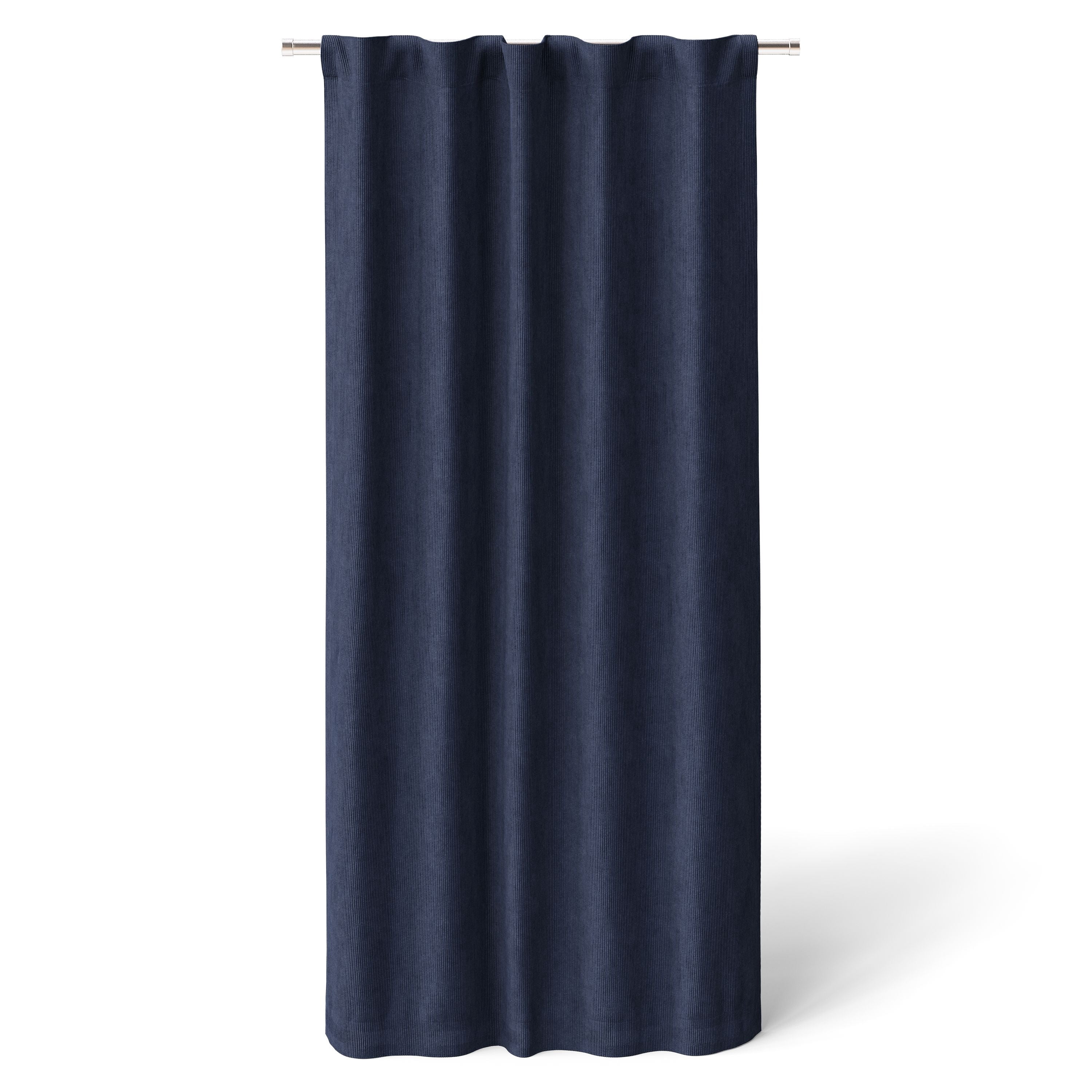 Mainstays Kids Dark Navy Solid Ribbed Corduroy Blackout Rod Pocket with Back Tabs Single Curtain Panel, Set of 1, 38" W x 63" L