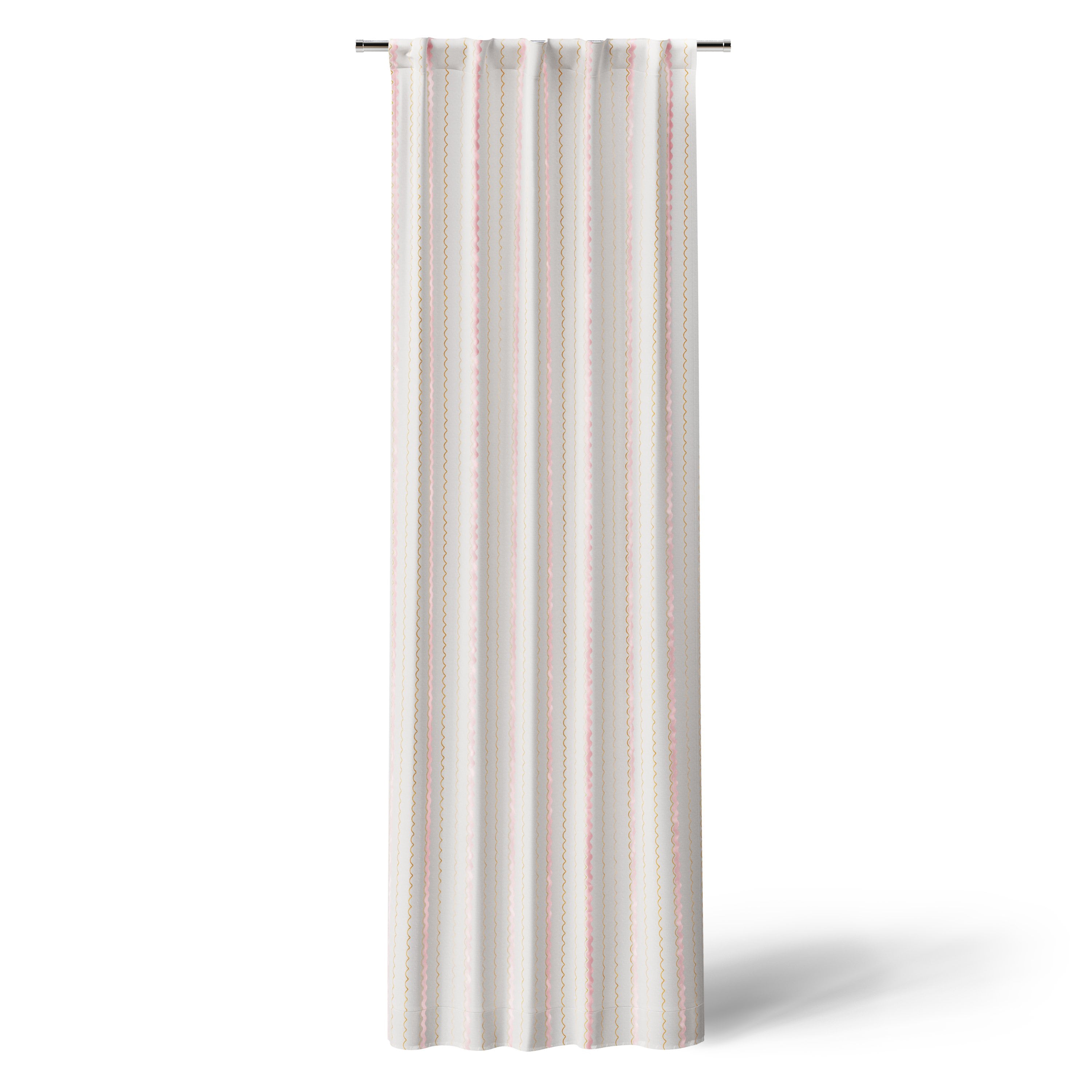 Mainstays Kids White and Pink Scallop Stripe Sheer Overlay Blackout Rod Pocket with Back Tabs Single Curtain Panel, 38" W x 84" L