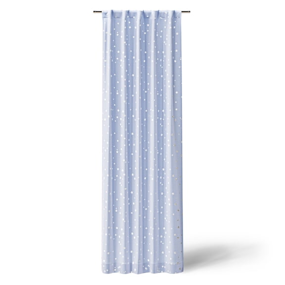 Mainstays Kids Spring Periwinkle and Metallic Silver Stars Sheer Overlay Blackout Rod Pocket with Back Tabs Single Curtain Panel, 38" W x 84" L