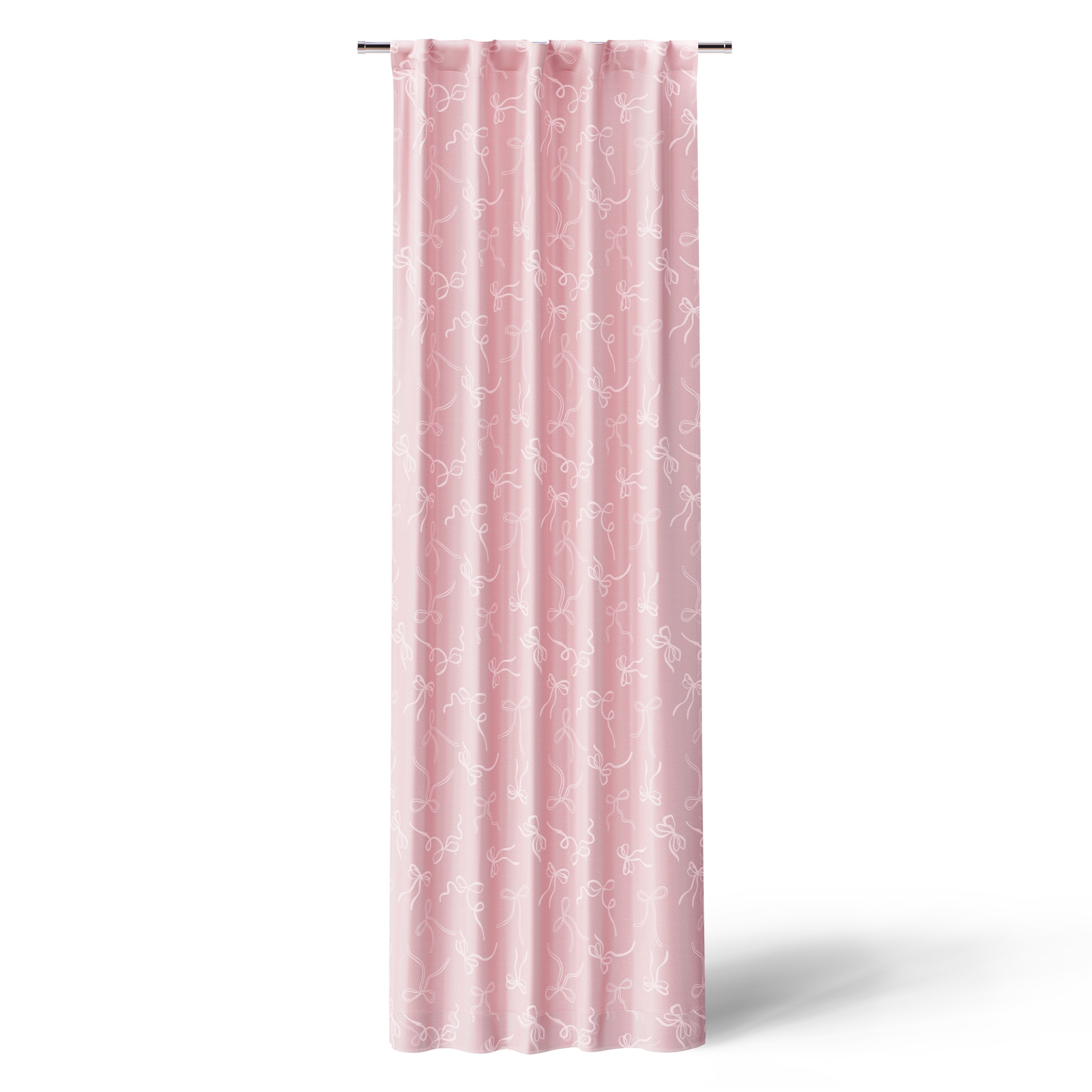 Mainstays Kids Pink Ribbons Sheer Overlay Blackout Single Curtain Panel, Rod Pocket with Back Tabs, 38 in x 84 in