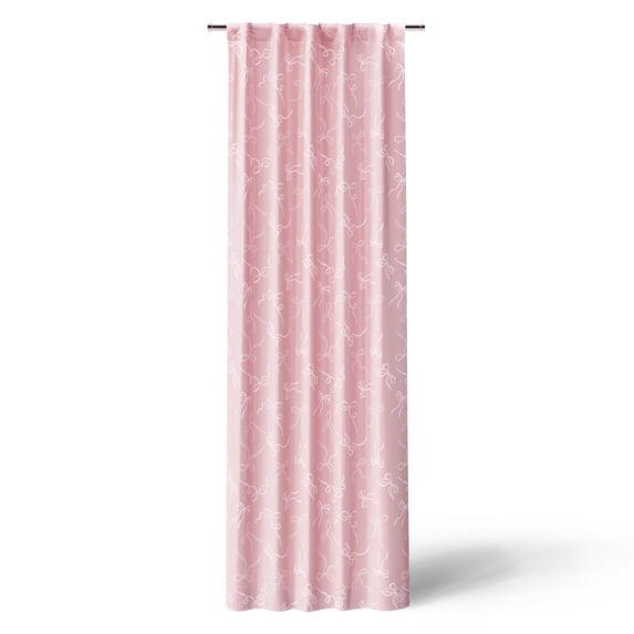 Mainstays Kids Pink Ribbons Sheer Overlay Blackout Rod Pocket with Back Tabs Single Curtain Panel, 38" W x 84" L
