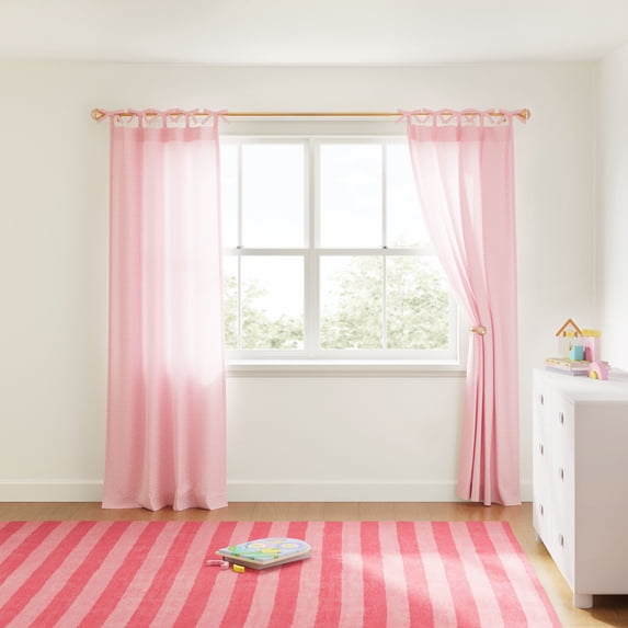 Mainstays Kids Pink Dotted Light Filtering Tie Top Single Curtain Panel, 38 in W x 84 in L