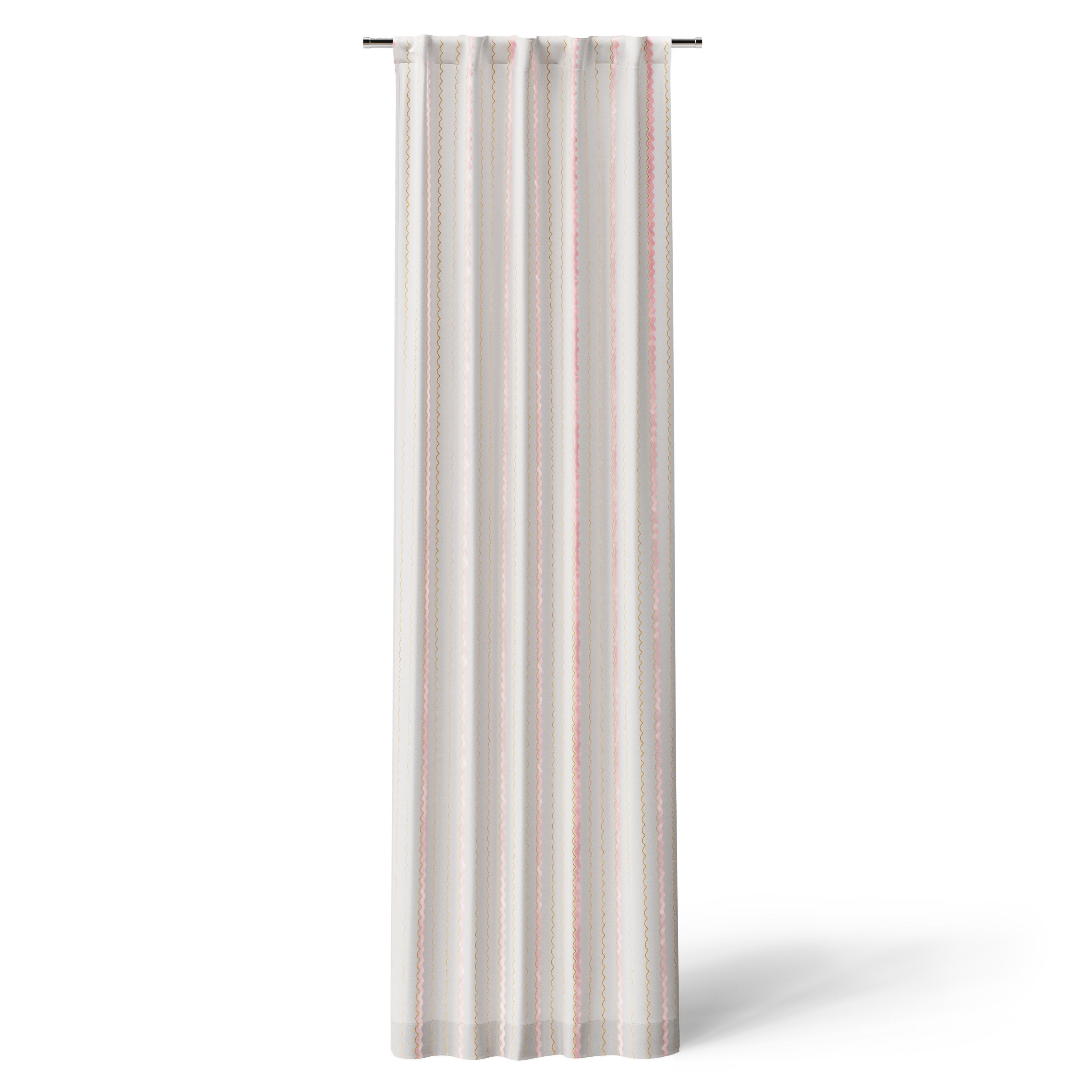 Mainstays Kids White and Pink Scallop Stripe Sheer Overlay Blackout Rod Pocket with Back Tabs Single Curtain Panel, 38" W x 95" L