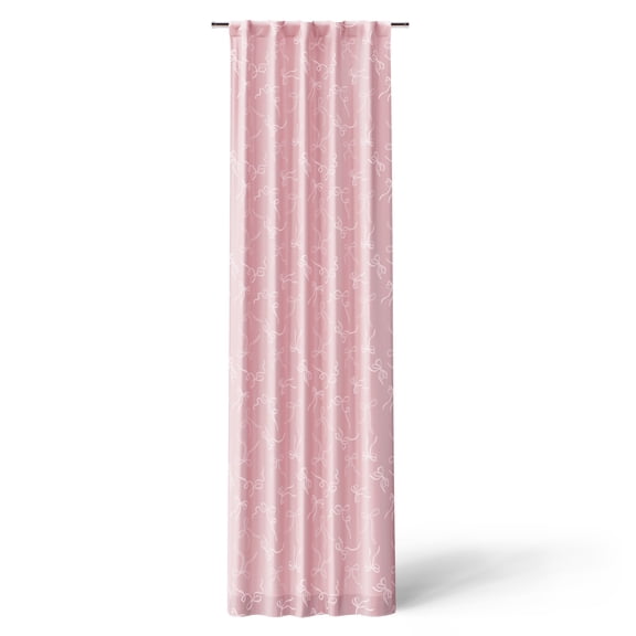 Mainstays Kids Pink Ribbons Sheer Overlay Blackout Rod Pocket with Back Tabs Single Curtain Panel, 38" W x 95" L