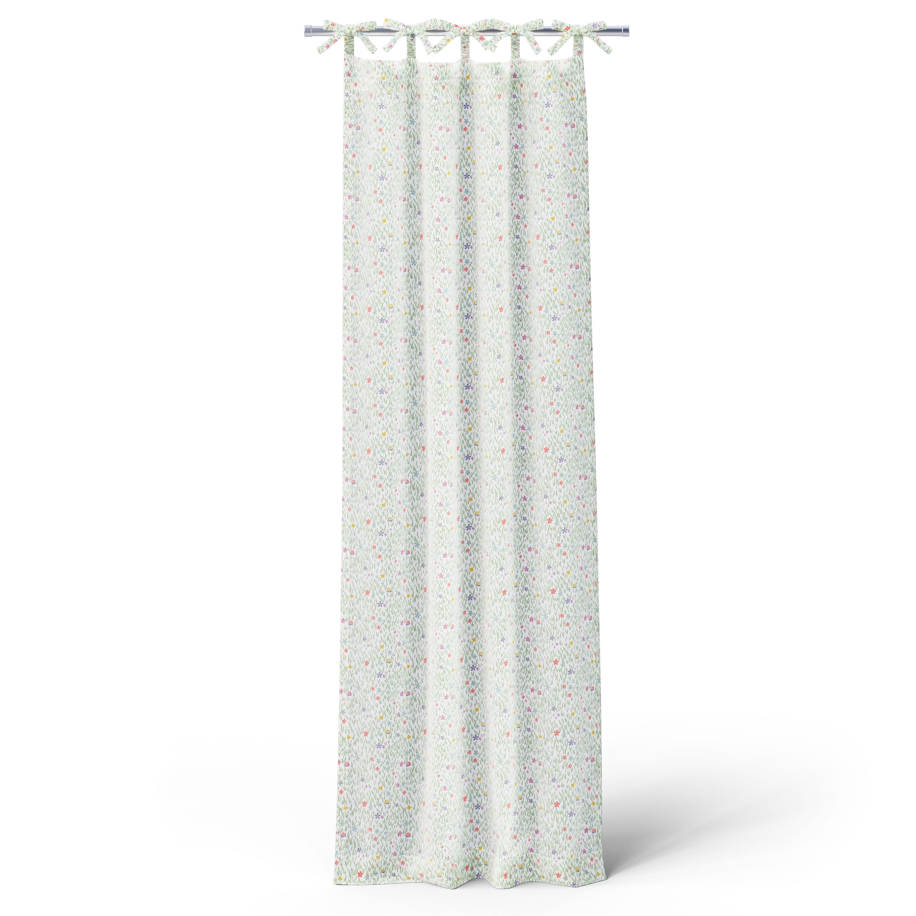 Mainstays Kids Meadow Print Light Filtering Tie Top Single Curtain Panel, 38 in W x 95 in L