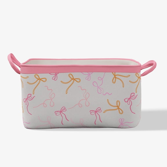 Mainstays Kids Medium Pink Bows Canvas Printed Storage Basket with Handles