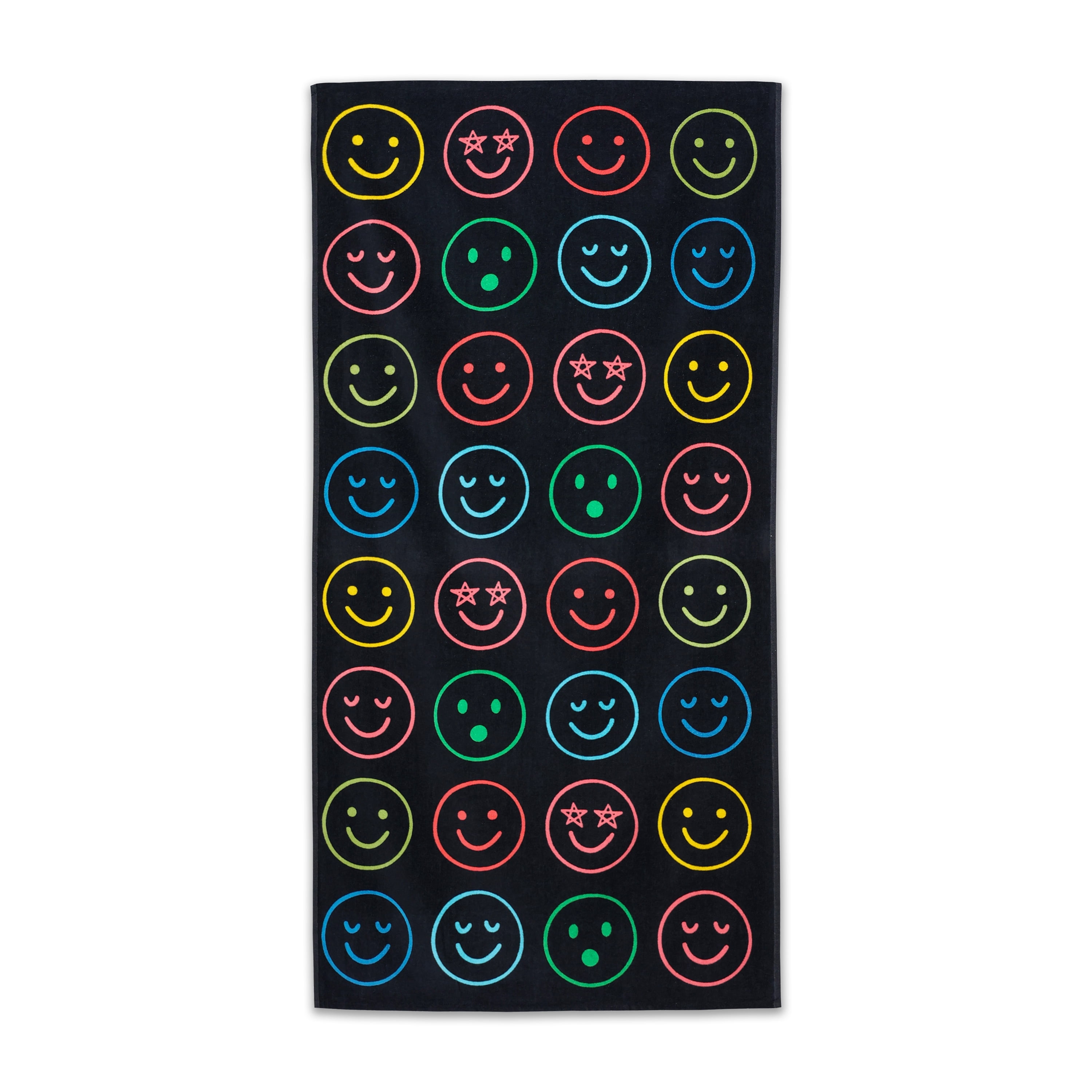 Mainstays Kids Beach Towel, Neon Smiles, Cotton Blend, 30 in x 60 in