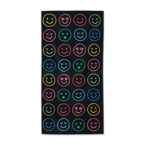 Mainstays Kids Beach Towel, Neon Smiles, Cotton Blend, 30 in x 60 in