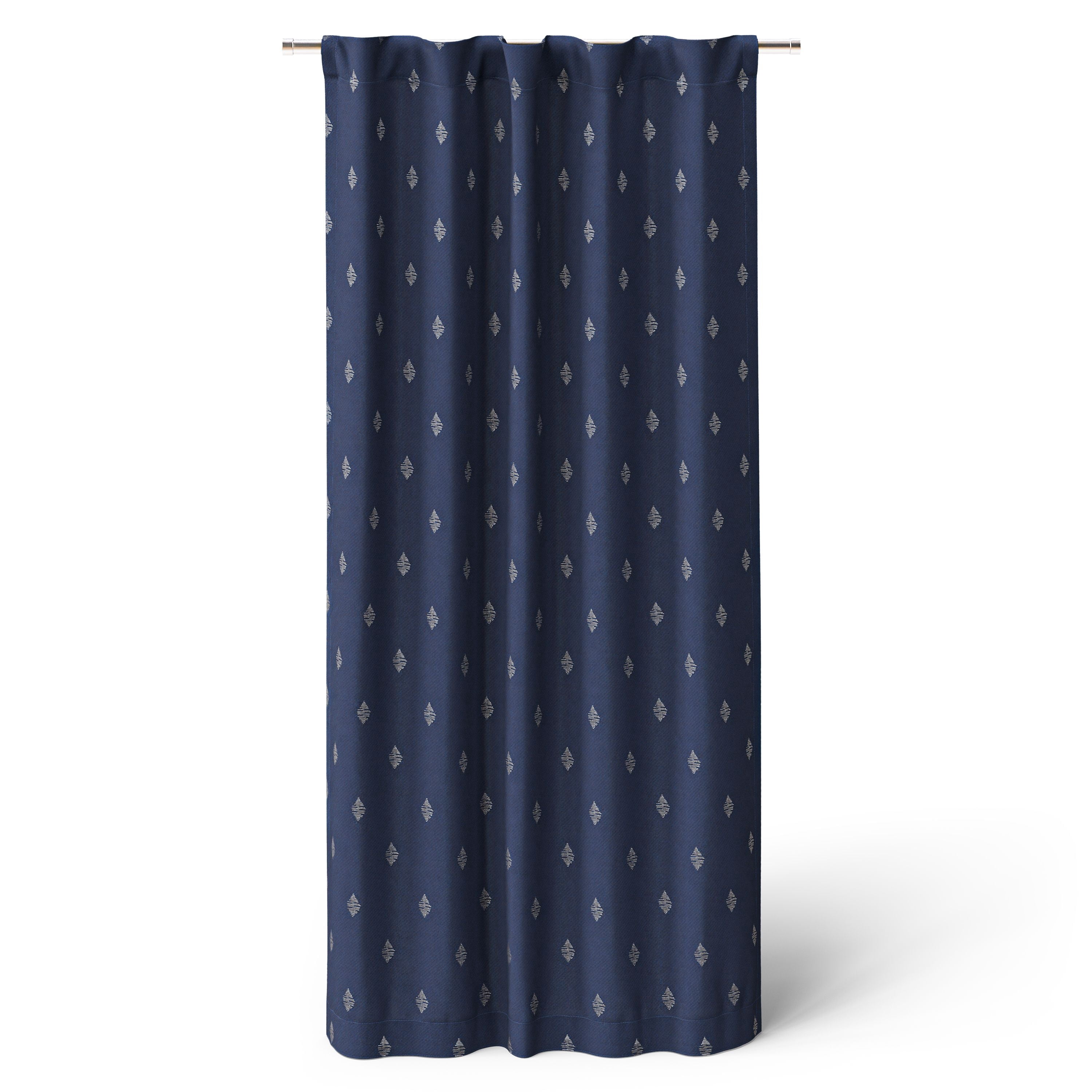 Mainstays Kids Navy Blue Metallic Puff Print Diamond Blackout Single Curtain Panel with Rod Pocket and Back Tabs, 38 in x 63 in
