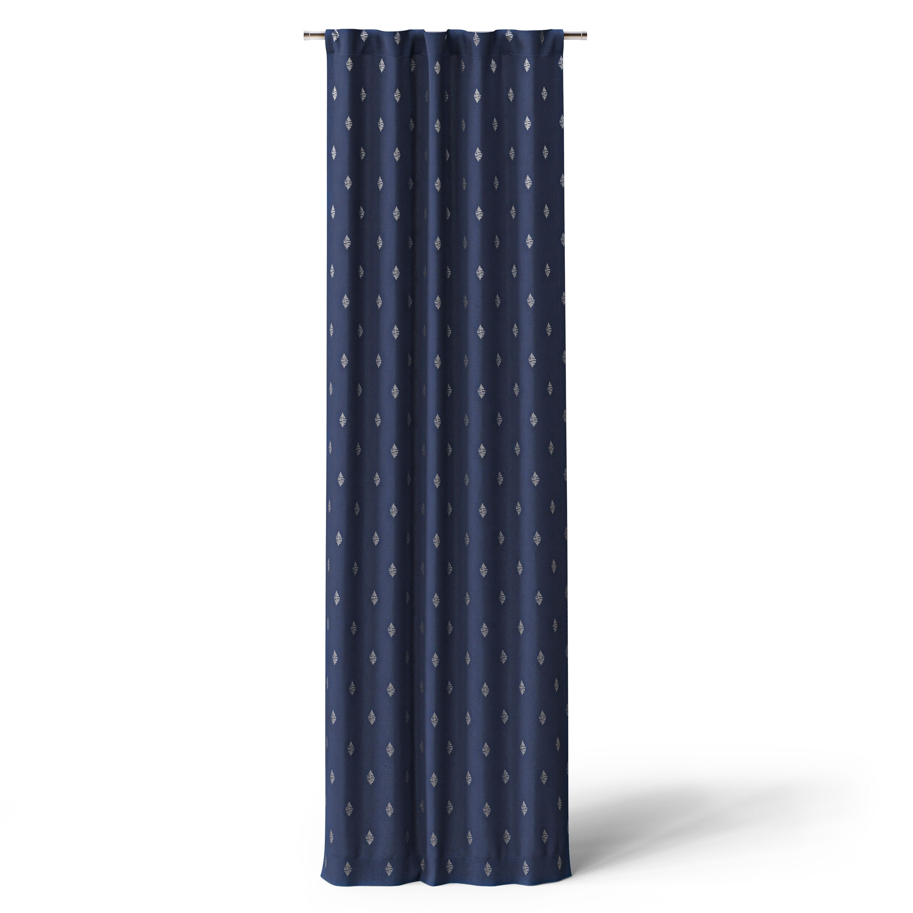 Mainstays Kids Navy Blue Metallic Puff Print Diamond Blackout Rod Pocket with Back Tabs Single Curtain Panel, 38" W x 95" L