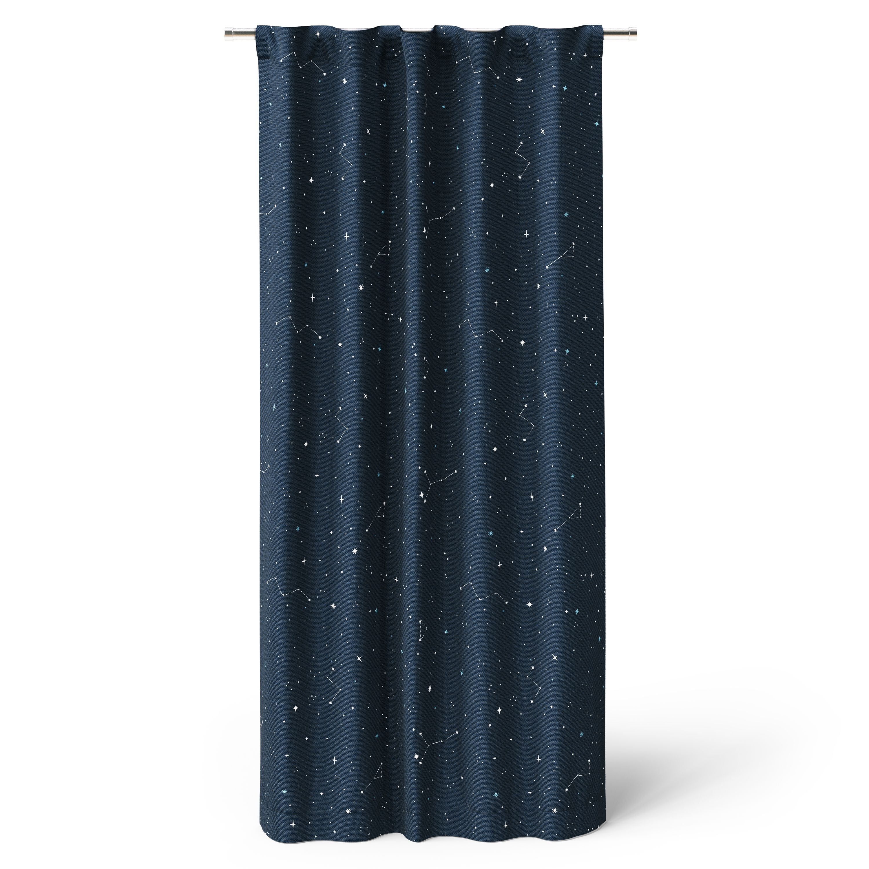 Mainstays Kids Dark Navy Glow-in-the-Dark Star Constellations Blackout Rod Pocket with Back Tabs Single Curtain Panel, 38 in x 63 in