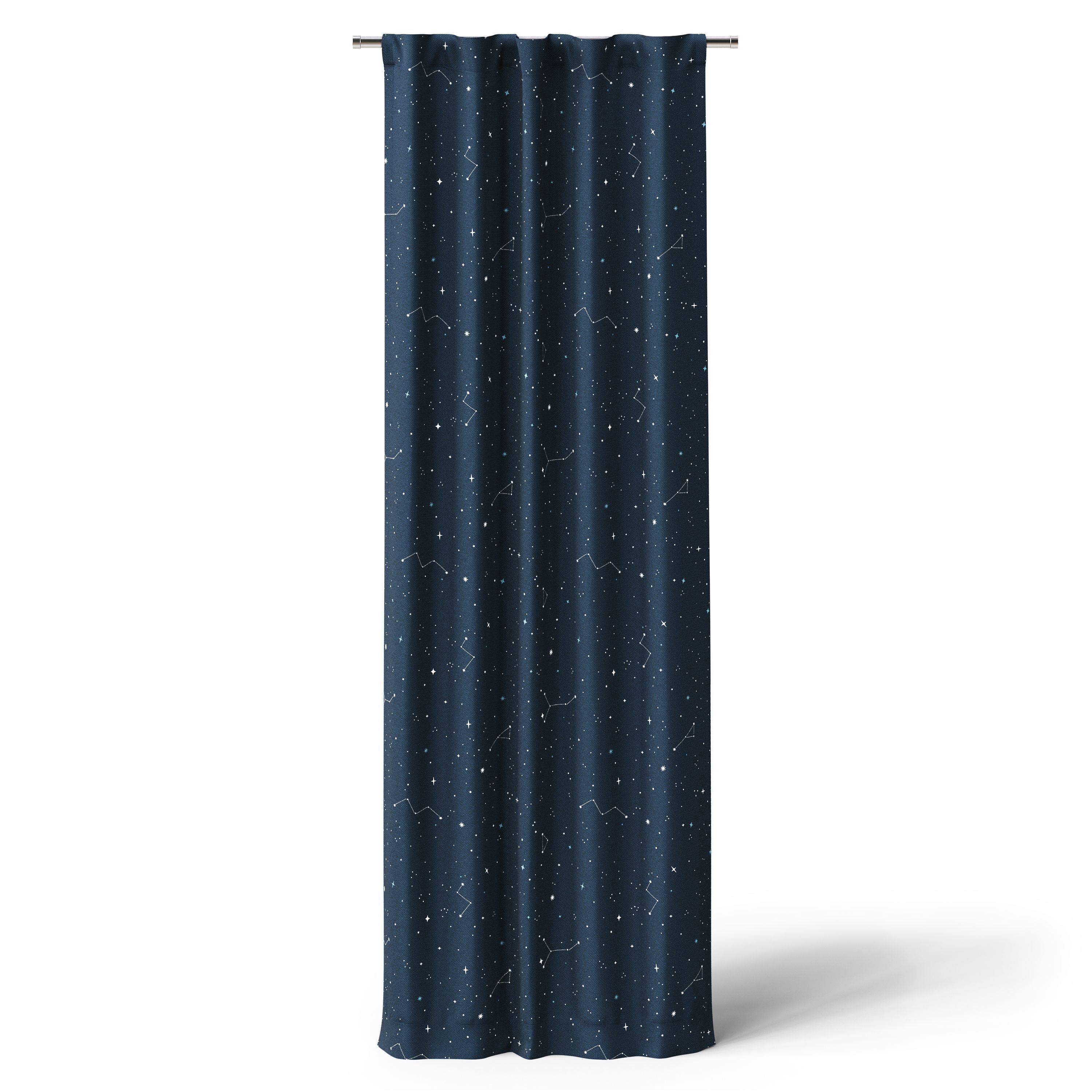 Mainstays Kids Dark Navy Printed Glow in the Dark Blackout Rod Pocket with Back Tabs Single Curtain Panel, Star Constellations Print, 38" W x 84" L